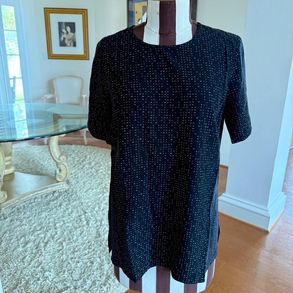 Eileen Fisher Morse Code Womens T Shirt Top Black Short Sleeve Tencel Blend 4